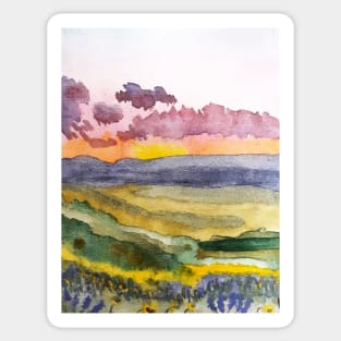 sunset field of wildflowers Sticker